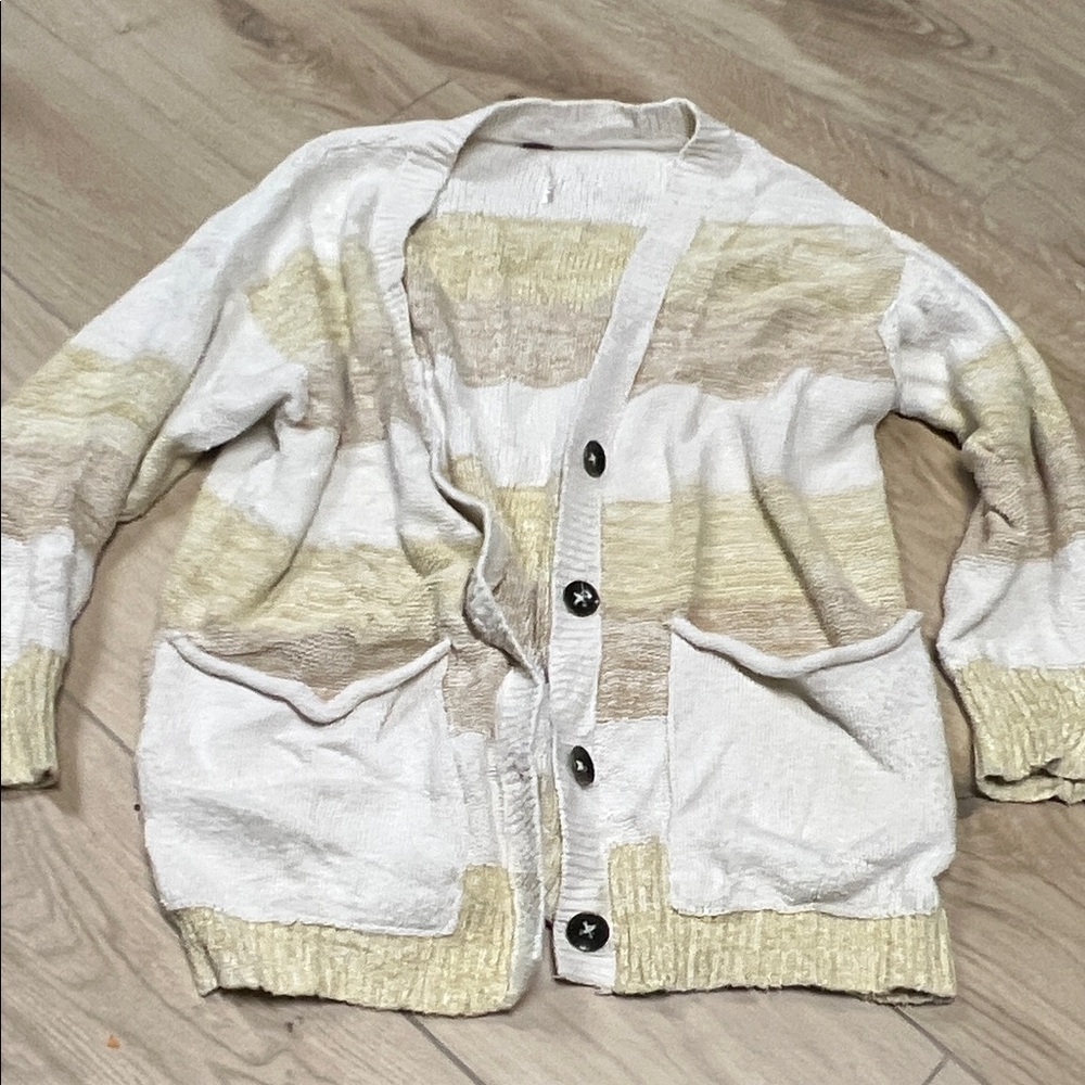 Free People Southport beach Cream and Tan Colorblock Cardigan